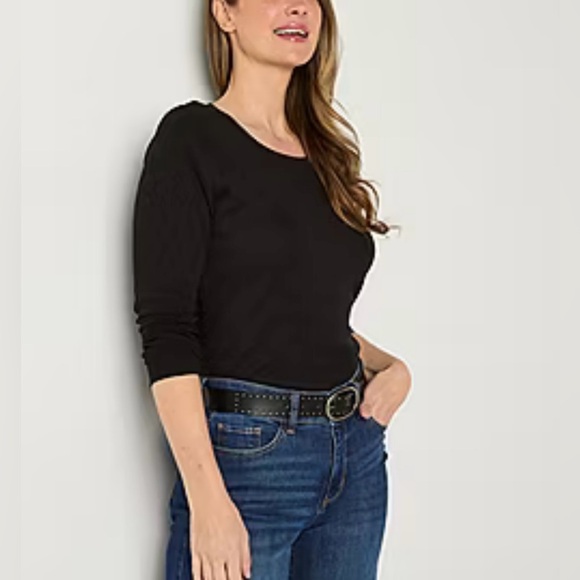 St John’s Bay Long Sleeve Essential Tee Crew Neck Top. Size 1X. Black - Picture 3 of 7